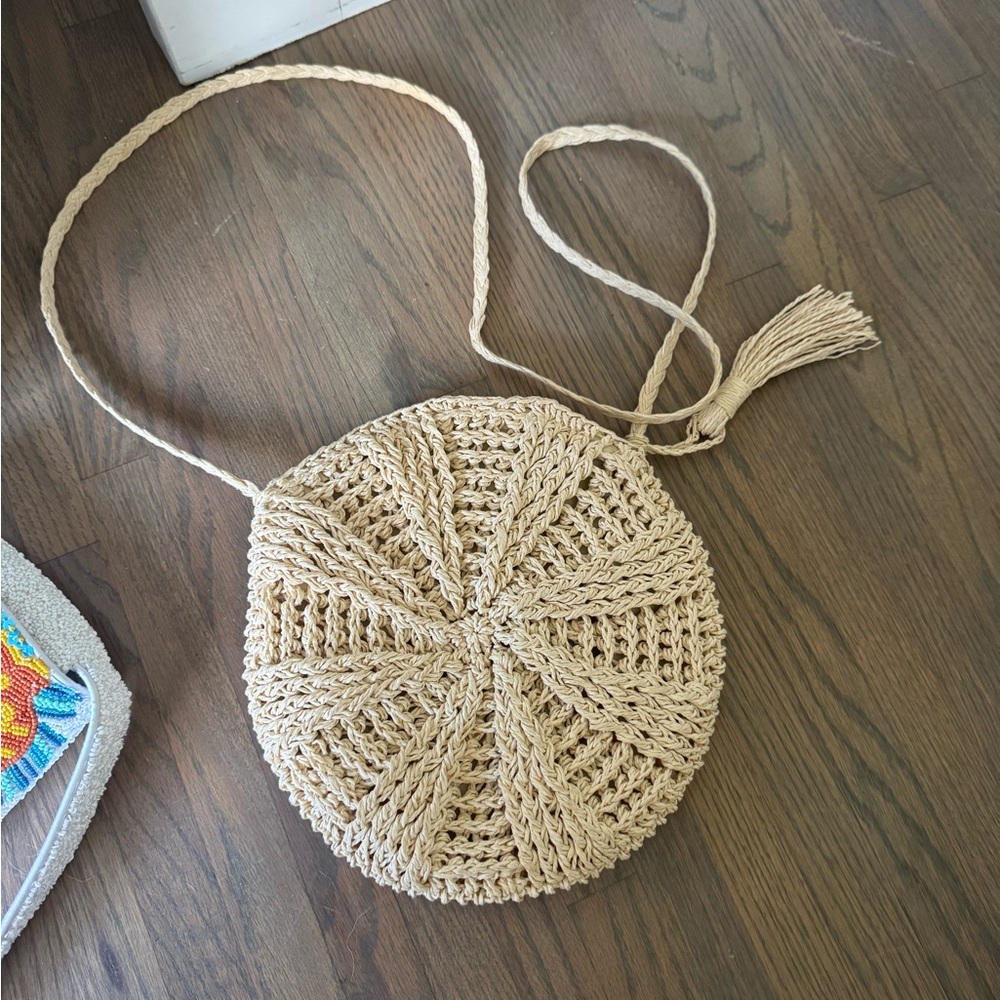 Stylish Tan Woven Crossbody Bag